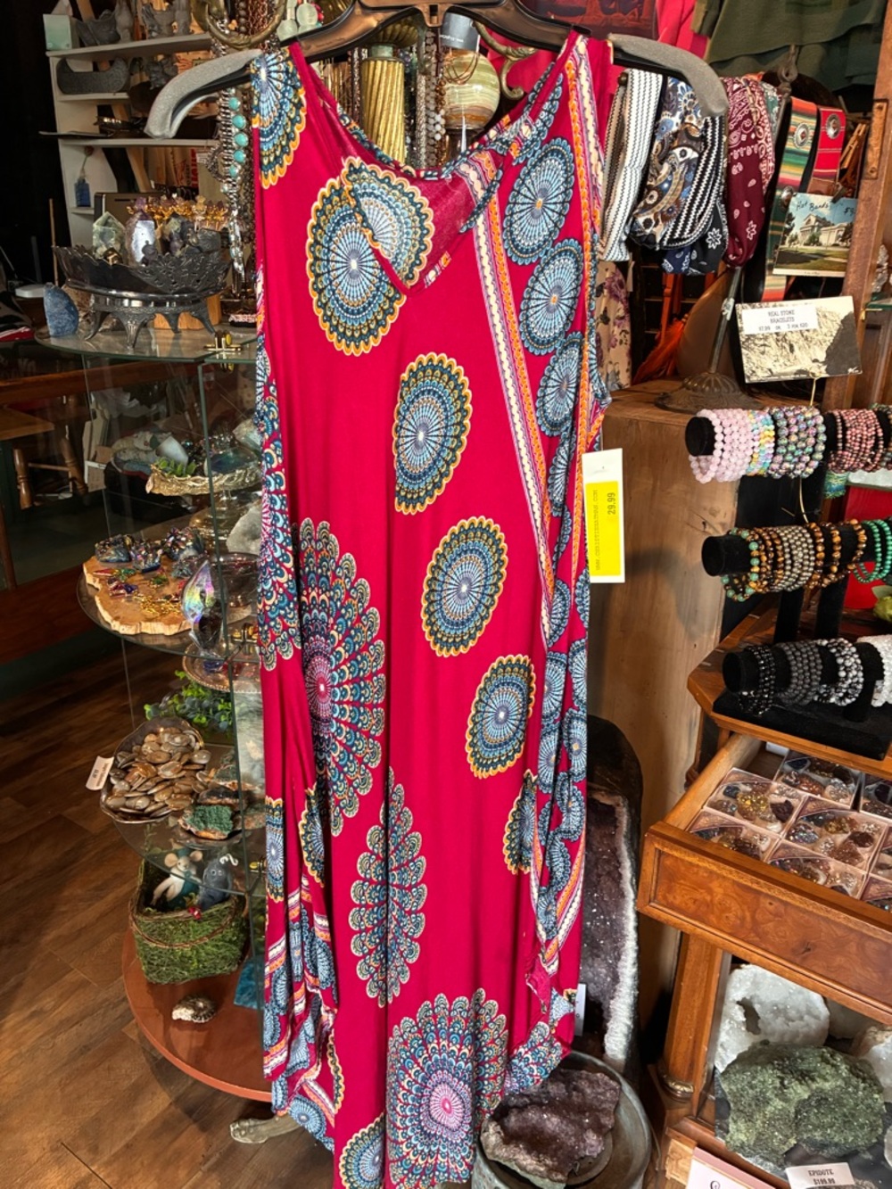 Bright Red Boho Maxi Dress with Medallion Print - Picture 2 of 4